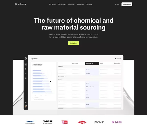 Valdera | The digital sourcing platform for chemicals and raw materials - Landing design inspiration