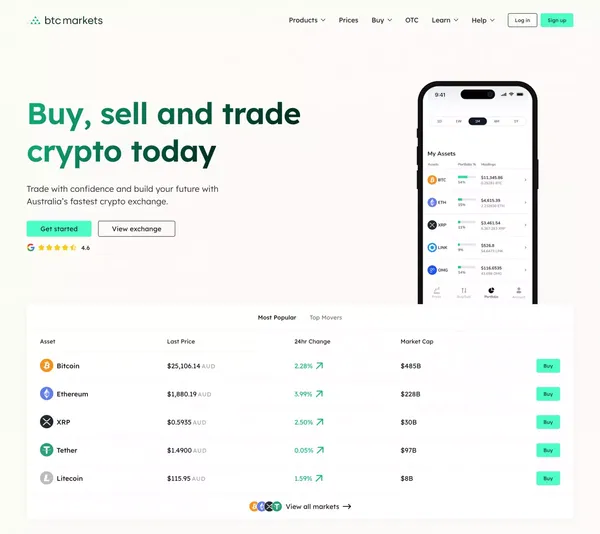 BTC Markets - Landing design inspiration