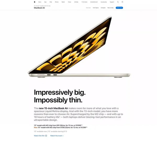 MacBook Air 13- and 15-inch with M2 - Apple - Landing design inspiration