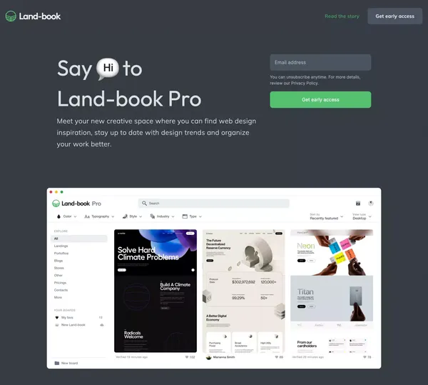 Say ‘Hi’ to Land-book PRO - Landing design inspiration