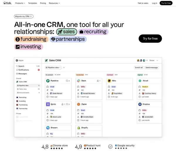 folk - the All-in-one CRM - Landing design inspiration