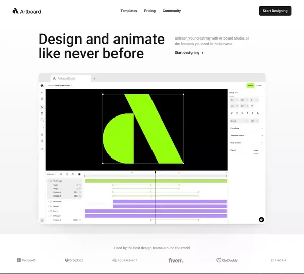 Artboard Studio: Design and Animate Like Never Before - Landing design inspiration