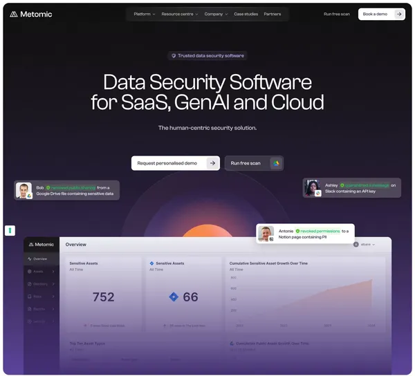 Metomic | Data Security Software for SaaS, GenAI and Cloud - Landing design inspiration