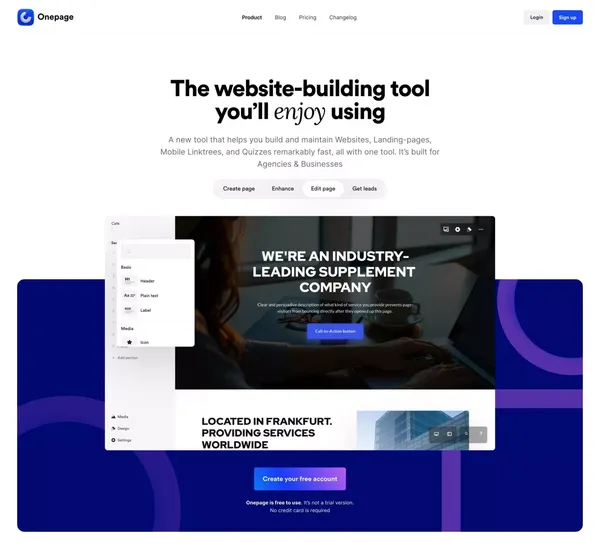 Onepage - Erstelle noch heute deine Seite. Genau so wie du sie dir vorstellst! | Onepage - Landing design inspiration