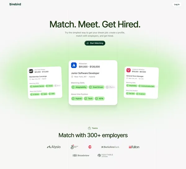 Match. Meet. Get Hired - Landing design inspiration