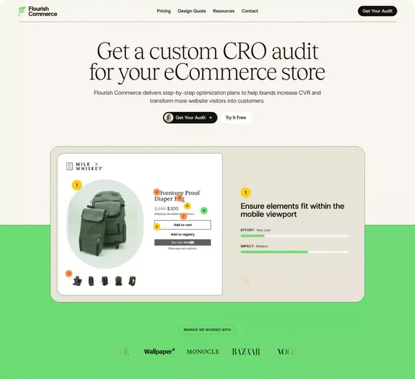 Flourish Commerce - Website optimization for top-performing eCommerce brands - Landing design inspiration