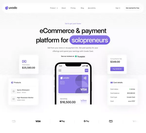 Sell & Get paid faster | Uvodo eCommerce & payments - Landing design inspiration
