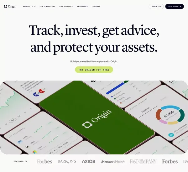 Origin - Budget, Track Spend, Invest, and Get Advice - Landing design inspiration