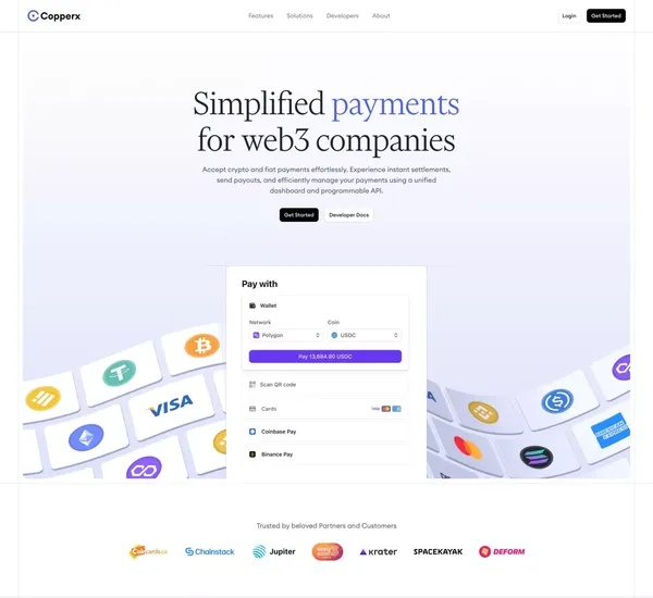 Simplified payments for web3 companies - Copperx - Landing design inspiration