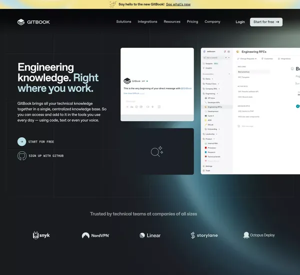 GitBook - Knowledge management for technical teams - Landing design inspiration