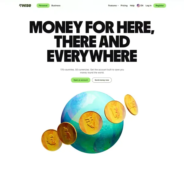 Wise: the international account | Money without borders - Landing design inspiration