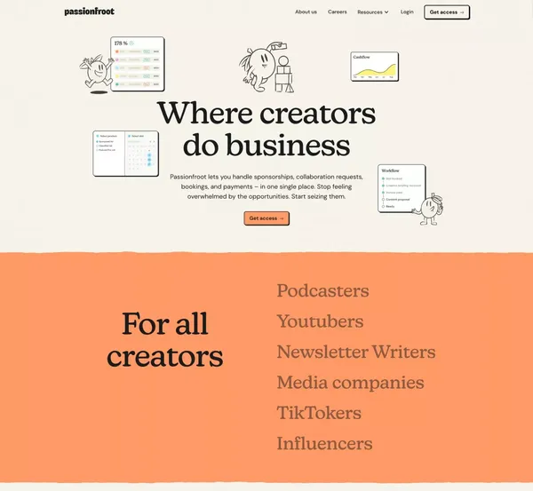 Passionfroot | Where Creators do Business - Landing design inspiration
