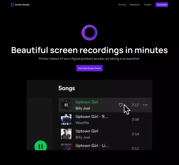 Screen Studio — Beautiful screen recordings in minutes - Landing design inspiration