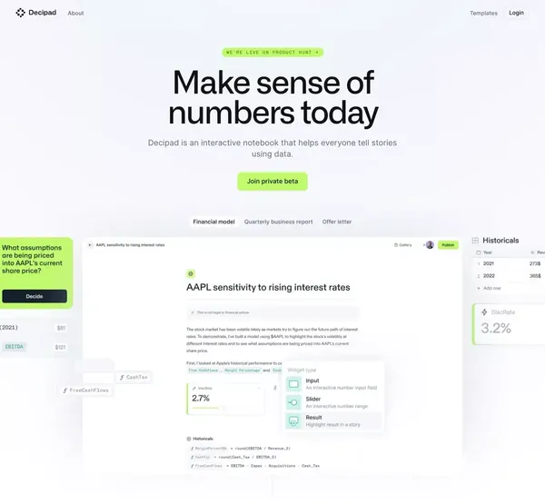 Decipad — Make sense of numbers - Landing design inspiration