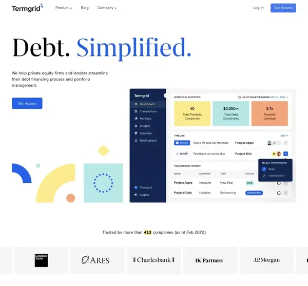 Termgrid - Debt Financing Simplified - Landing design inspiration