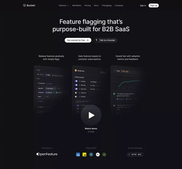 Bucket: Feature flagging that's purpose-built for B2B SaaS - Landing design inspiration