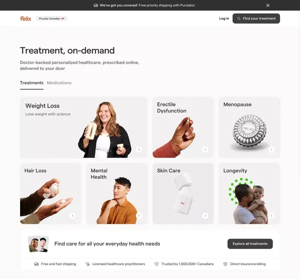 Felix | On-Demand Treatment & Online Prescriptions For Everyday Health - Landing design inspiration