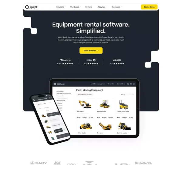 Equipment Rental Software & Inventory Management | Quipli - Landing design inspiration