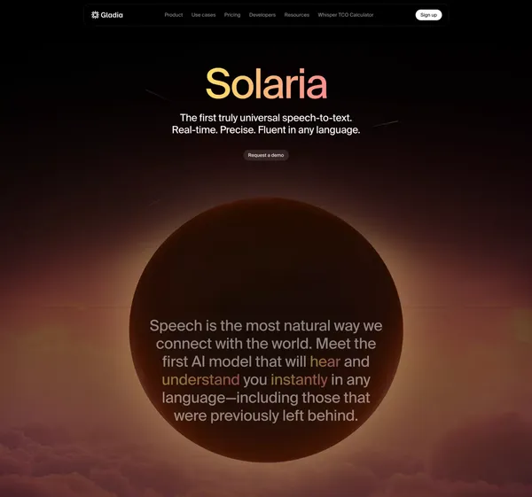 Solaria I The first truly universal speech-to-text model - Landing design inspiration