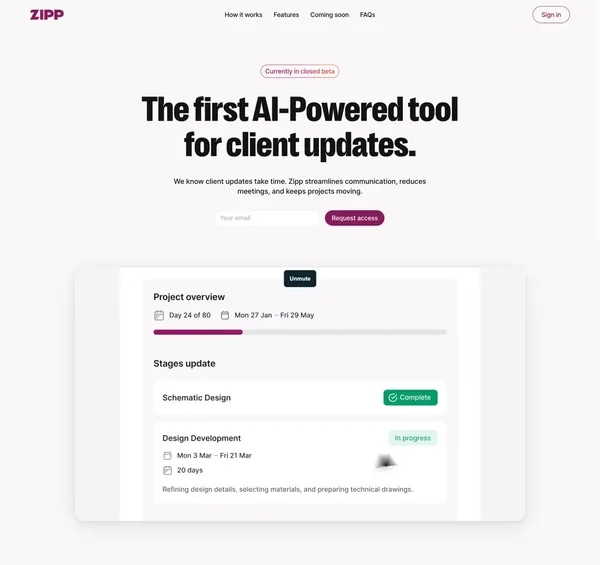 Zipp | Simple updates, happy clients - Landing design inspiration