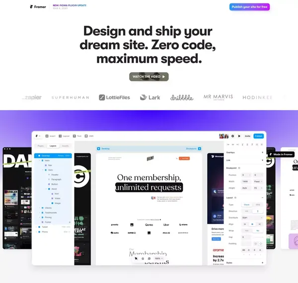 Framer â  Design and ship your dream site. Zero code, maximum speed. - Landing design inspiration