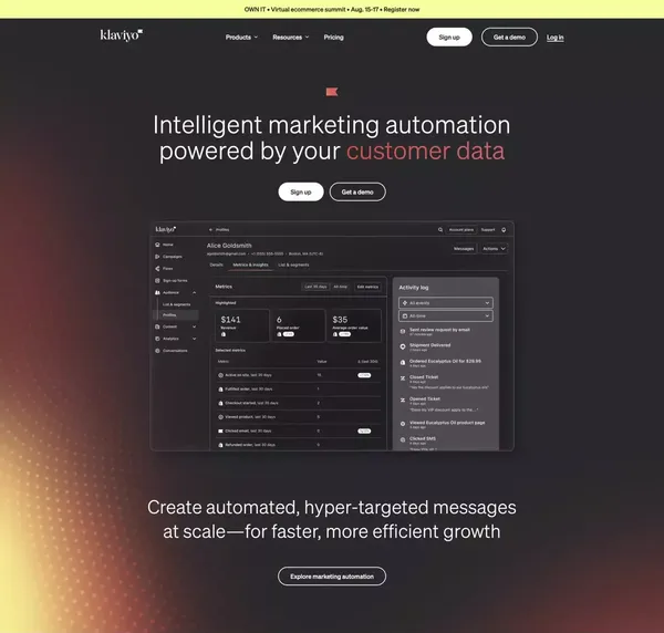 Marketing Automation Platform for Email, SMS & Push | Klaviyo - Landing design inspiration
