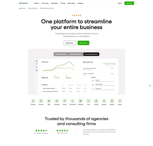 Bonsai - Business management software - Landing design inspiration