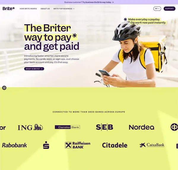 Instant payments | Brite AB | Sweden - Landing design inspiration