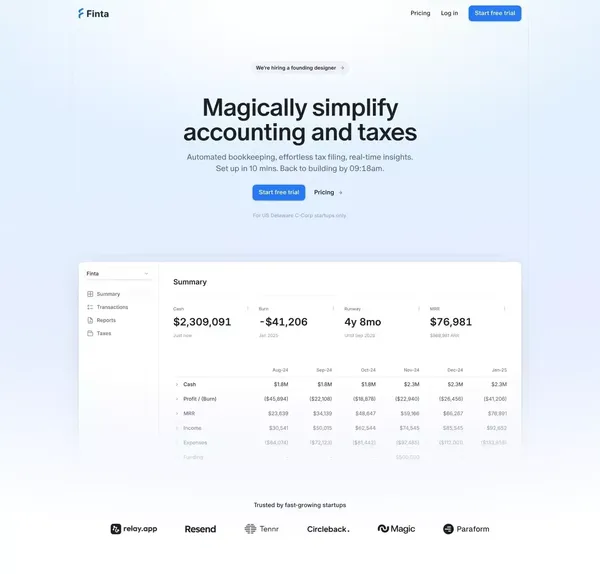 Finta: Taxes & Accounting Simplified - Landing design inspiration