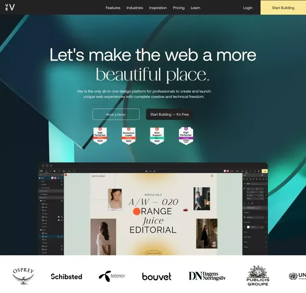 Vev: No-code Web Design Platform for Professional Creatives - Landing design inspiration