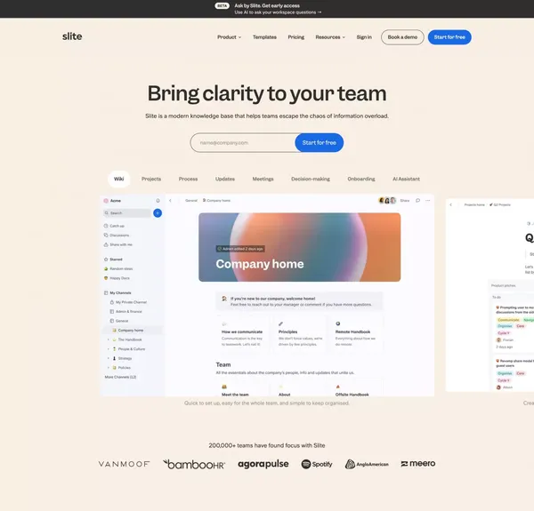 Slite – Your Modern Knowledge Base - Landing design inspiration
