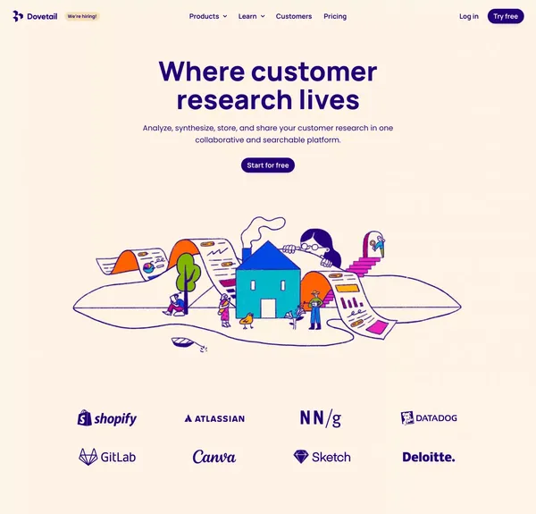 Customer knowledge platform - Dovetail - Landing design inspiration