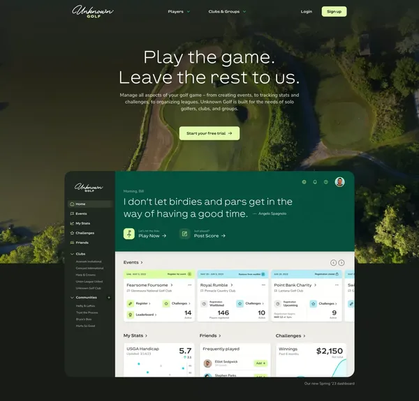 Unknown Golf - Landing design inspiration