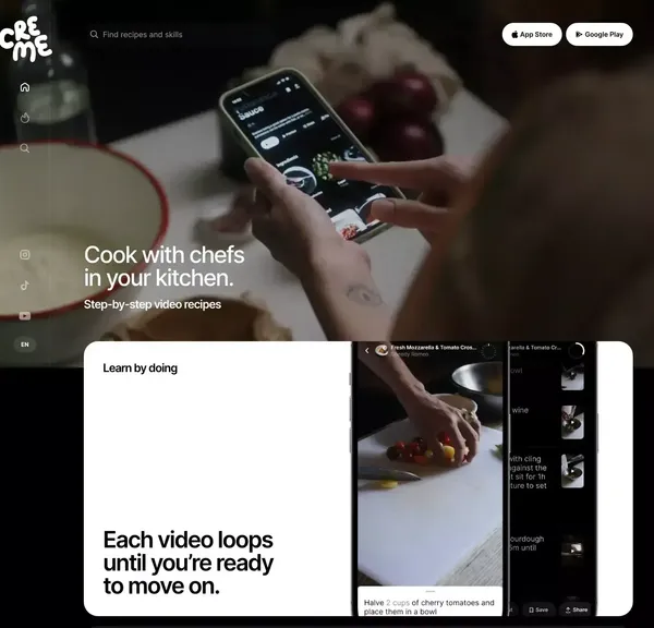 CREME: Step-by-Step Video Recipes - Landing design inspiration