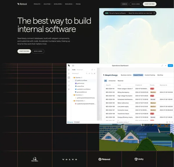 Retool | A better way to build custom software - Landing design inspiration