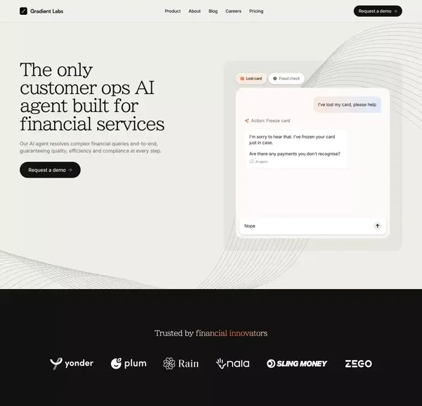 Gradient Labs · The only customer ops AI agent built for financial services - Landing design inspiration