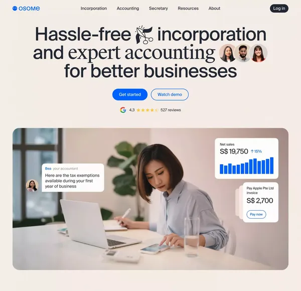 Osome Hassle-Free Incorporation and Accounting Experts for Your Business - Landing design inspiration