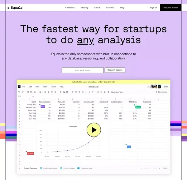 Equals | The fastest way for startups to do any analysis - Landing design inspiration