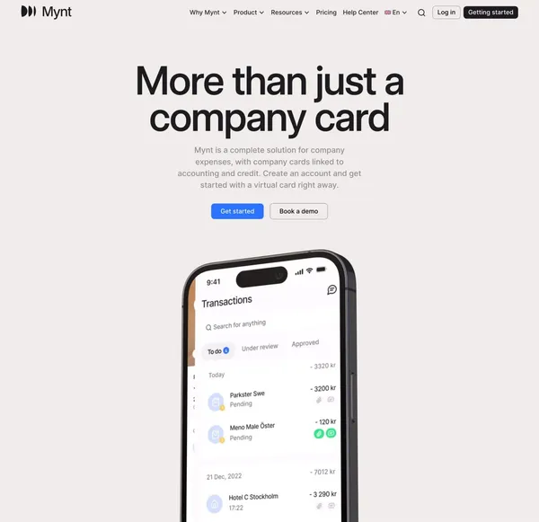 More than just a card | The end-to-end solution for company spending Mynt - Landing design inspiration