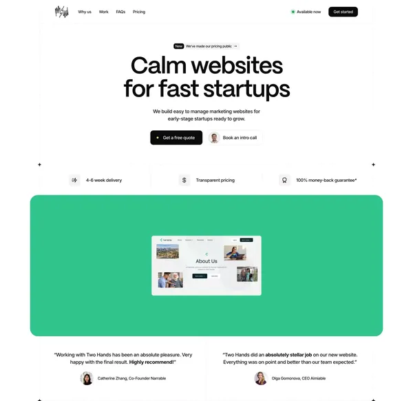 Two Hands | Webflow Design & Development Studio - Landing design inspiration