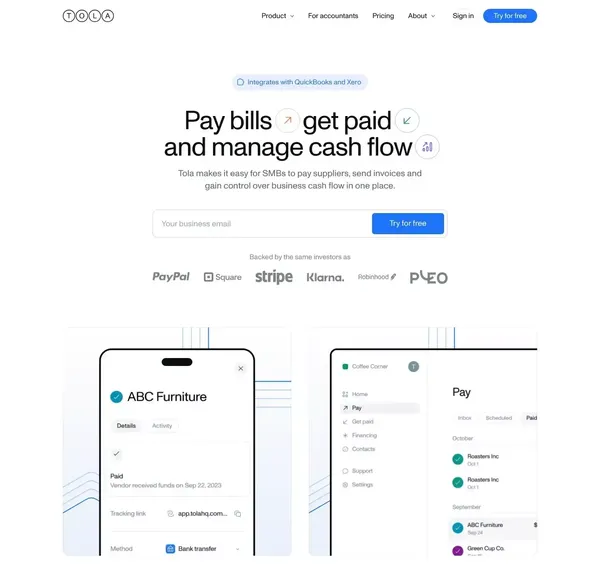 Tola - Landing design inspiration