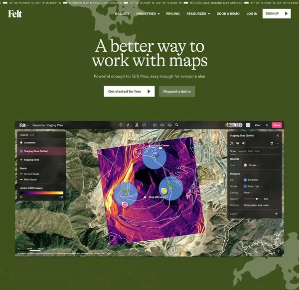 Felt - The best way to work with maps on the internet - Landing design inspiration