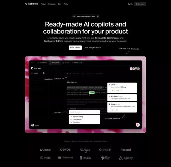 Liveblocks | Unlock collaboration in your product - Landing design inspiration