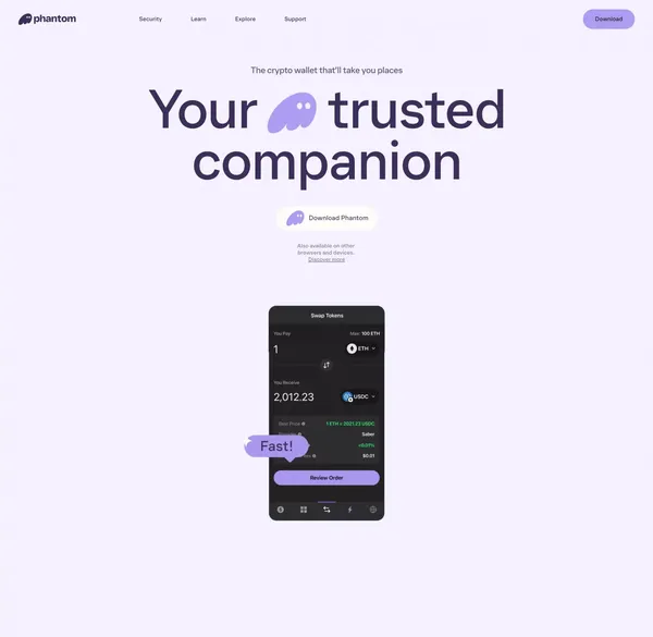 Phantom — Crypto & NFT Wallet — Solana | Ethereum | Polygon - Landing design inspiration
