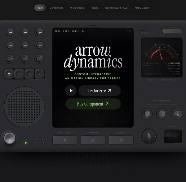 Arrow Dynamics - Interactive Component Library by Framer.zip - Landing design inspiration