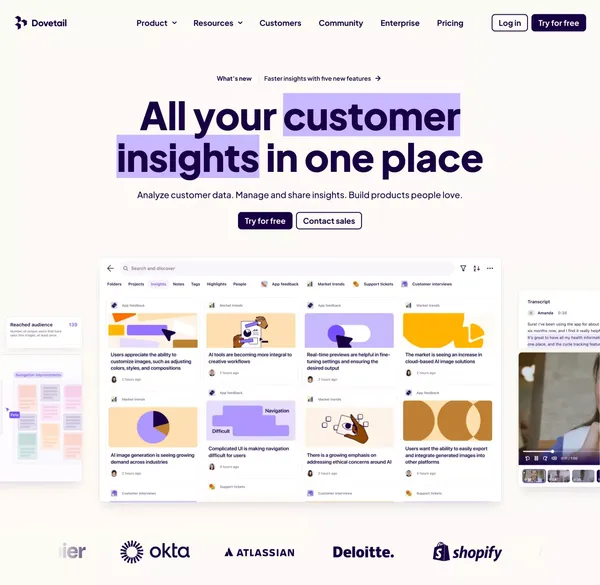 Customer Insights Hub — Dovetail - Landing design inspiration