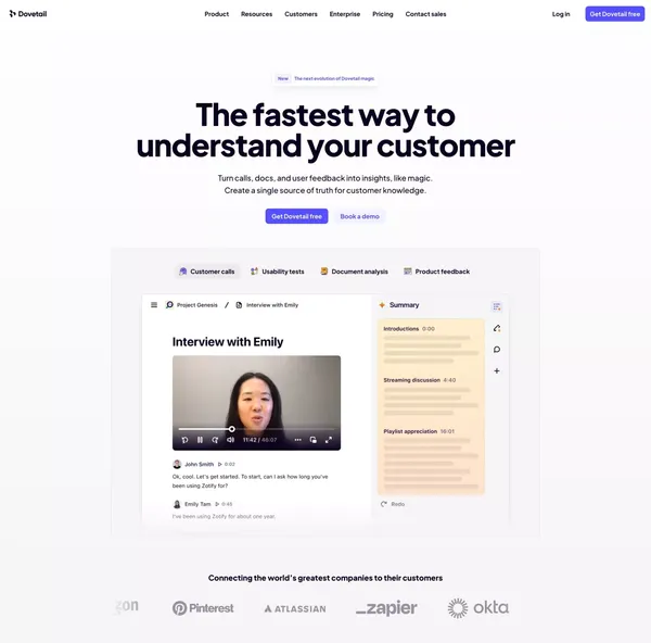 Customer Insights Hub — Dovetail - Landing design inspiration