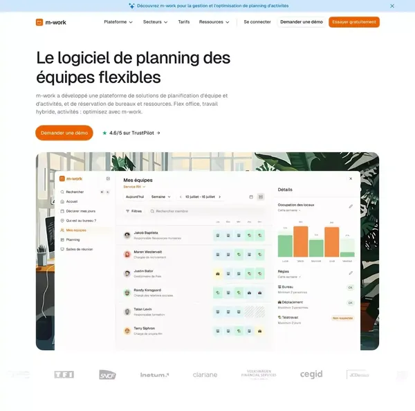 m-work | Application de suivi du télétravail & logiciel flex-office - Landing design inspiration