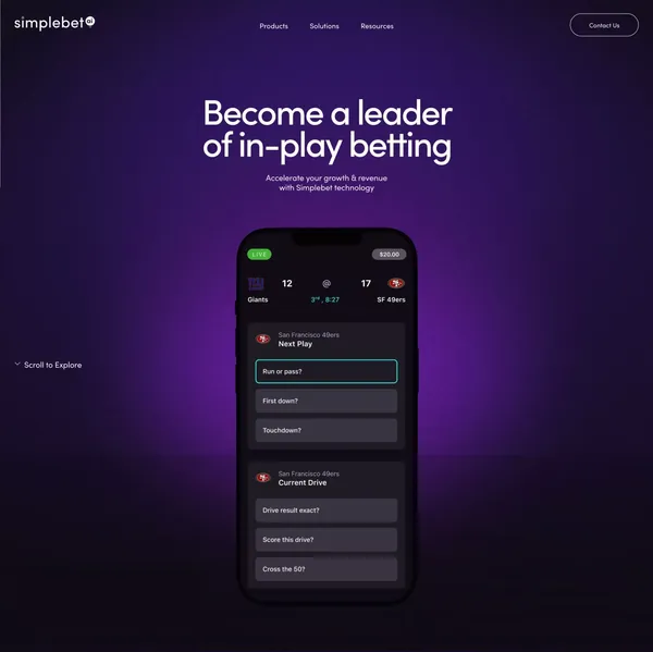 Sports Betting - Micro-Markets | Simplebet - Landing design inspiration