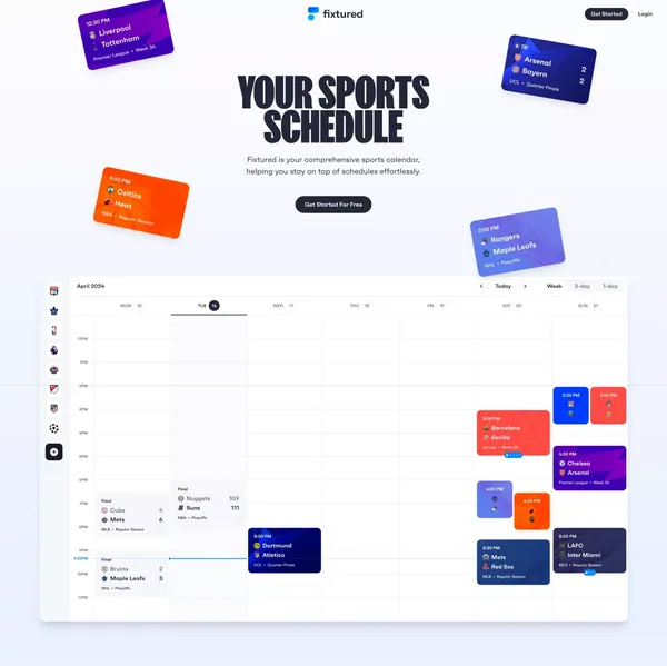 Fixtured | Your Sports Schedule - Landing design inspiration